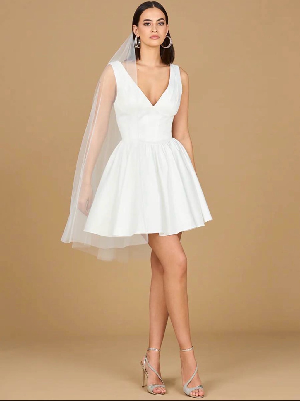 Lara White V-Neck Sleeveless Mini Bridal Dress